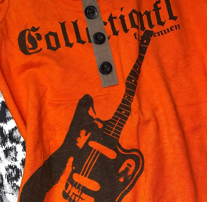 Y2K J-Fashion Orange Guitar Babydoll Top Fairy Grunge Skulls Henley Mini Dress