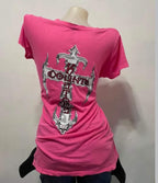Y2K Counts Kustoms Las Vegas Pink Graphic Top McBling Skull Cross M-L