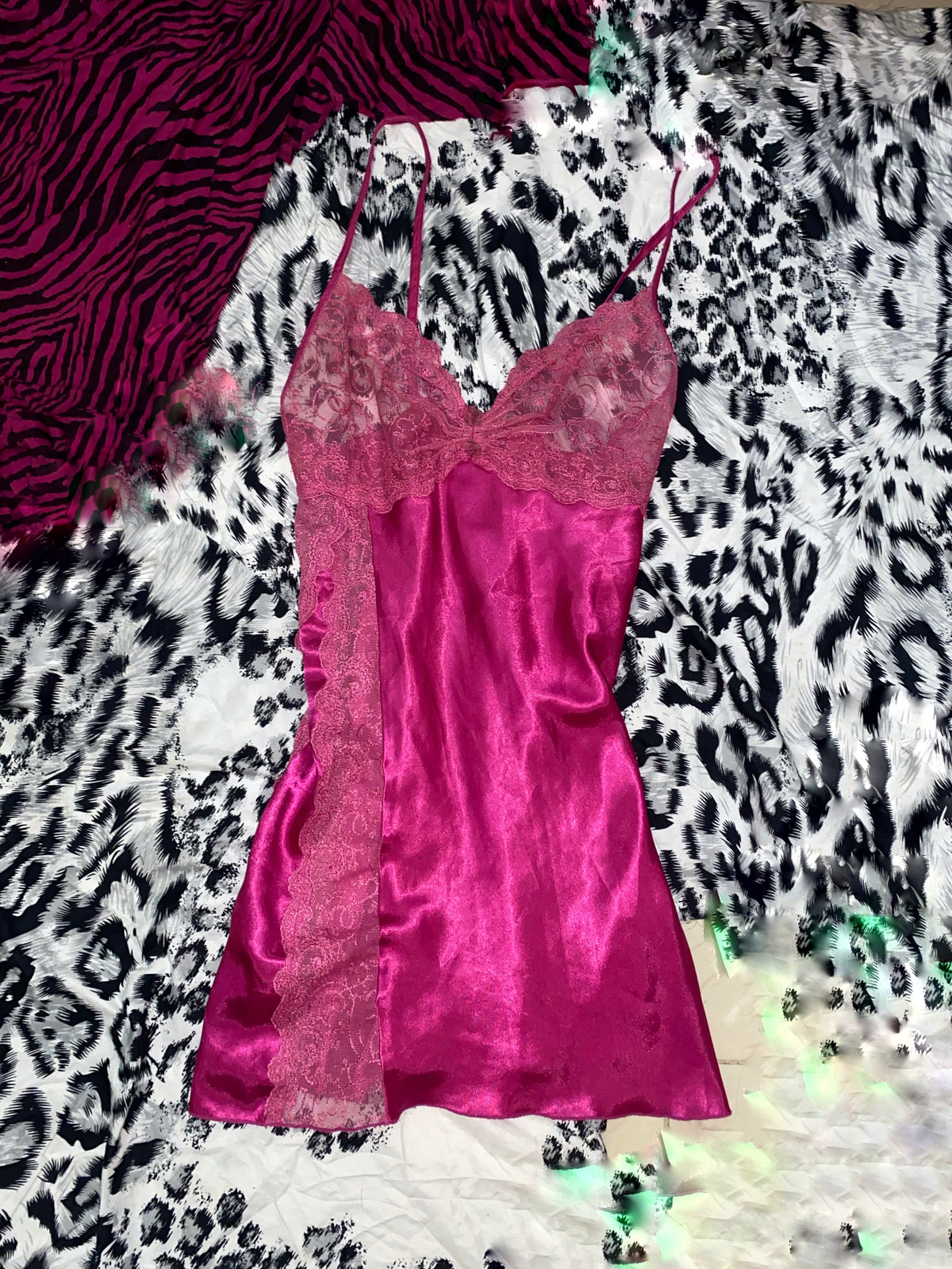 Satin & Lace Slip Nightdress – Hot Pink