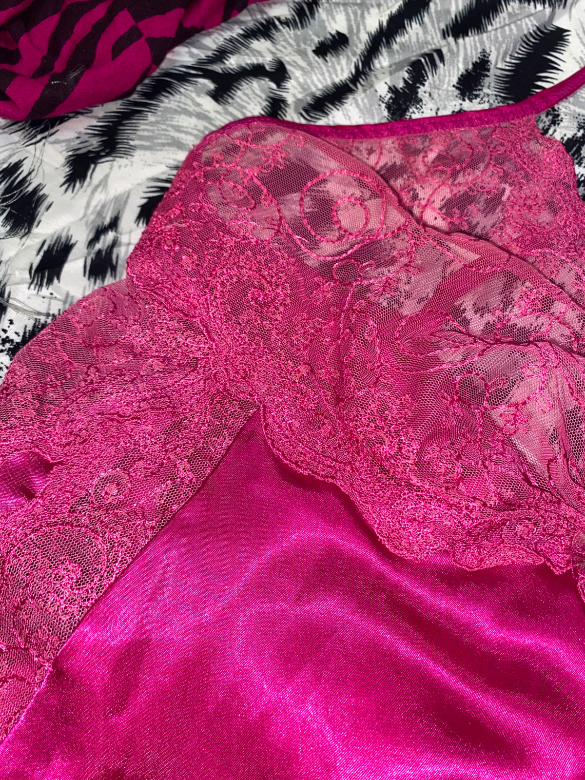 Satin & Lace Slip Nightdress – Hot Pink
