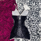 Teknur Sheer Lace & Striped Babydoll Lingerie Top – Black & White