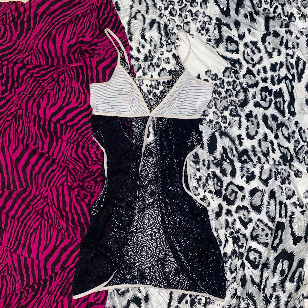 Teknur Sheer Lace & Striped Babydoll Lingerie Top – Black & White