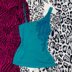 Nayomi Paisley One-Shoulder Tank Top – Teal