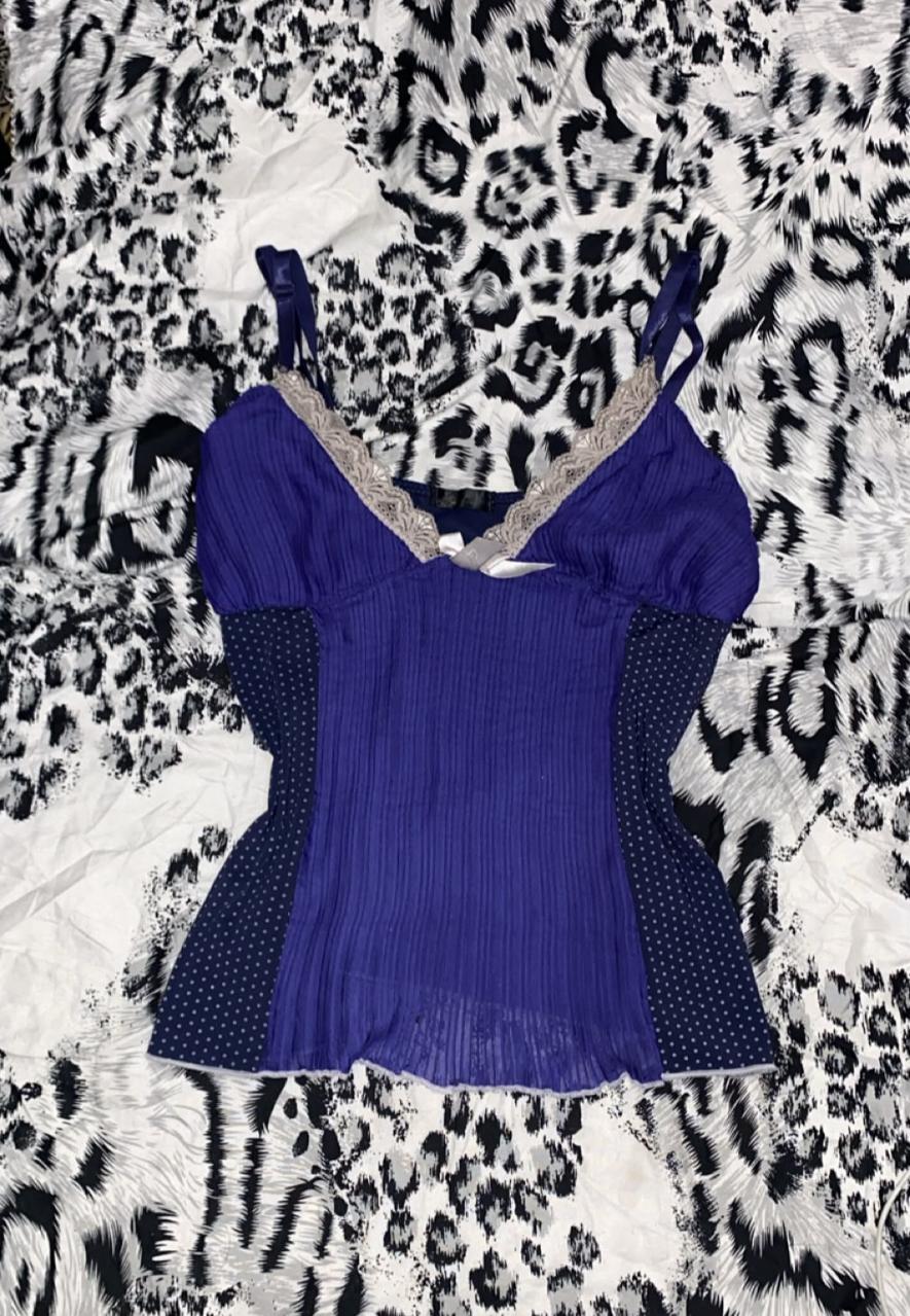 Lace Trim Pleated Polka Dot Cami Top – Royal Blue