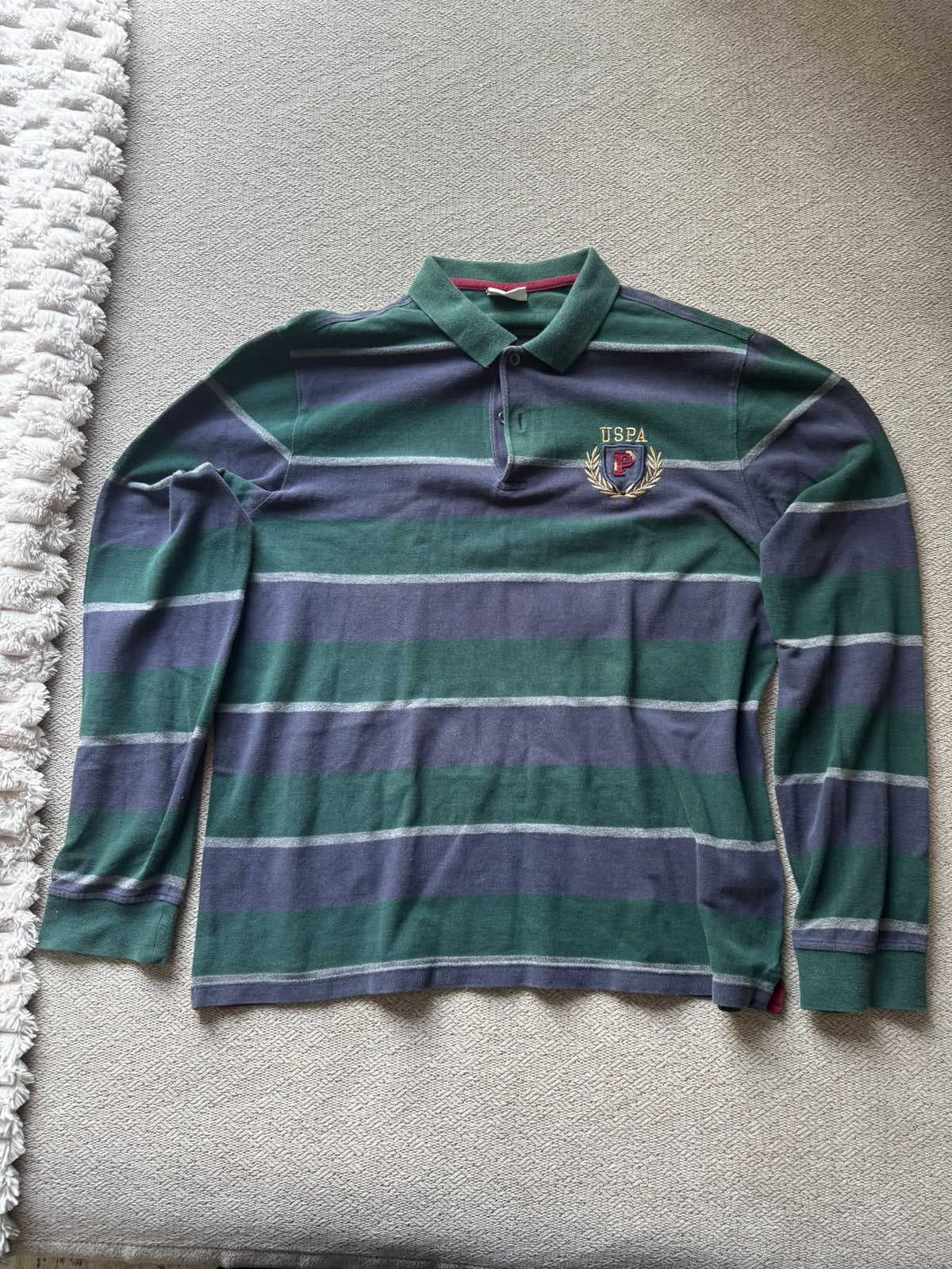 U.S. Polo Assn. Long Sleeve Striped Rugby Polo Shirt – Green & Navy